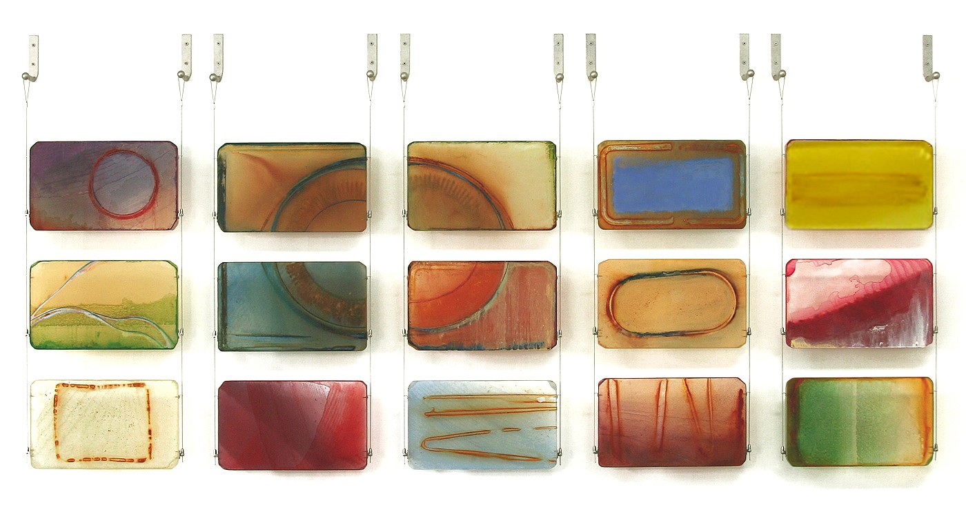 Carrie McGee, 5 Hanging Ladders (Sold)
Oxidized metal, acrylic & metal leaf on acrylic panel, 45 x 93 x 4 in.