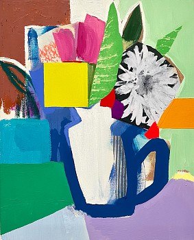 Emily Filler -&nbsp;Small Bouquet (blue + white jug) 20 x 16 in.