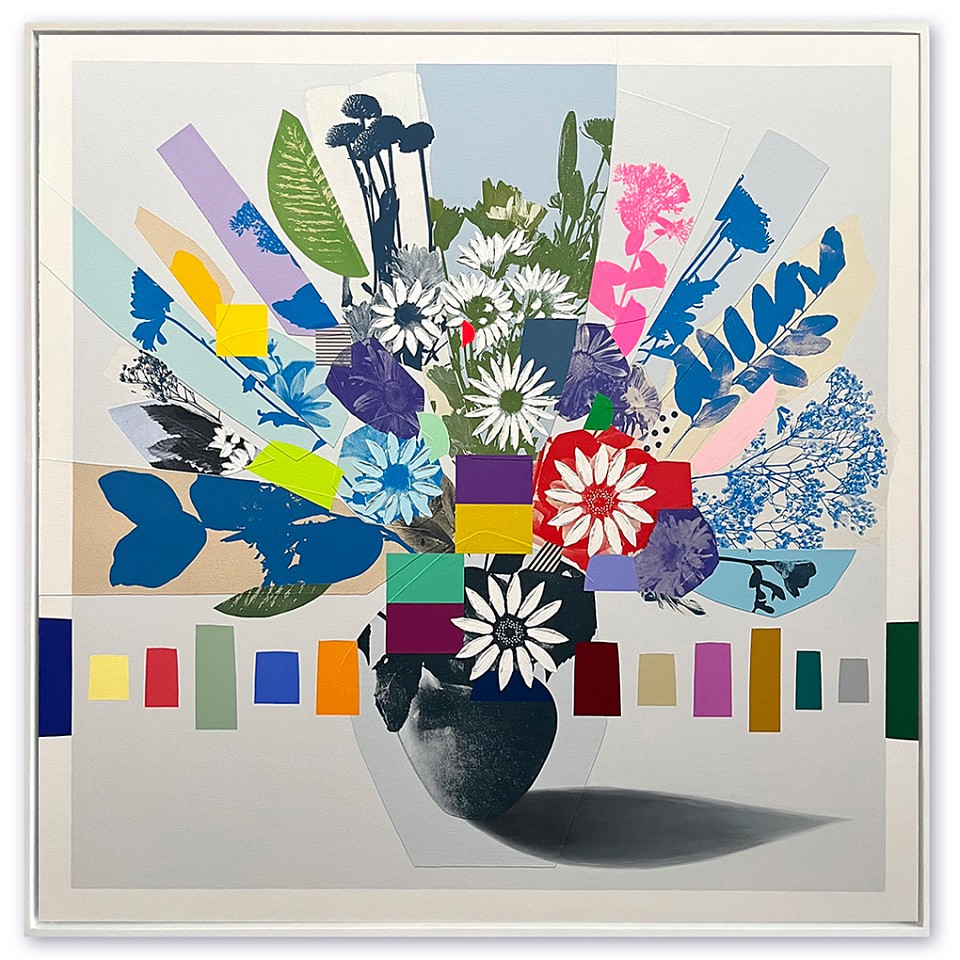 Emily Filler, Vintage Bouquet (red flower + blue leaves) Sold
Mixed media on canvas, 60 x 60 in.