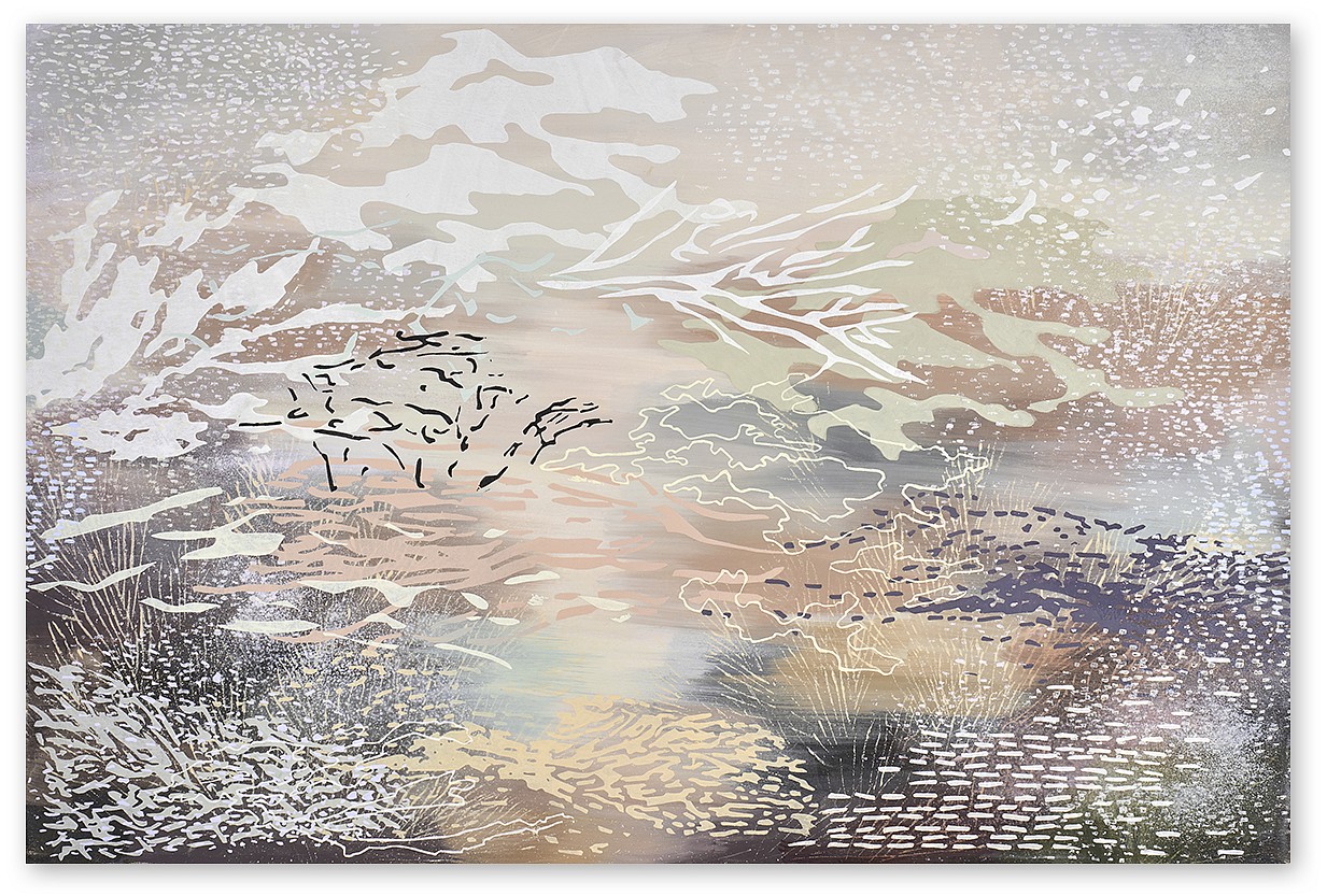 Laura Fayer, Haiku Breeze (Sold)
Acrylic & Japanese paper on canvas, 40 x 60 in.